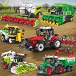 HUIQIBAO Farmer Truck model Building Block Tractor Cultivator Harvester Vehicle MOC Car Brick City Construction Toy For Children