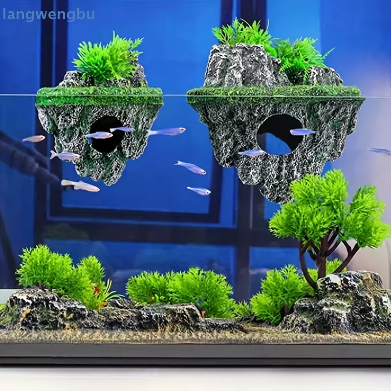 kf-Se349d171b5a540c6ad751dcff84137f8v Suspended Island Fish Tank Decorative Creative Floating Stone Simulation Plants Caverns Crafts Ornaments Aquarium Accessories - Image 1