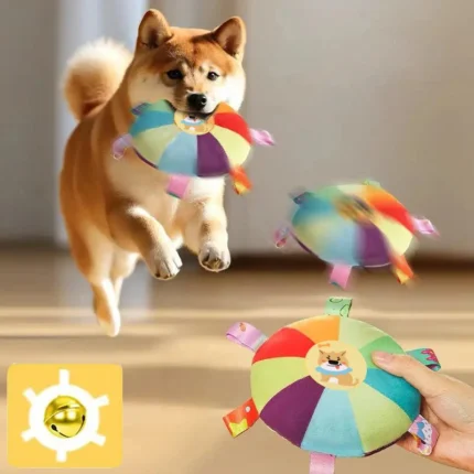 Dog Sounding Plush Toy Bell Cartoon Flying Disc Toy Small Dog Teeth Grinding Toy Wear-resistant Bite-resistant Puppy Pet Product