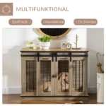 Oak Finish Dog Crate for Medium Dogs, 120x60x88.5cm with 2 Doors, Indoor Pet House & Kennel - Image 4