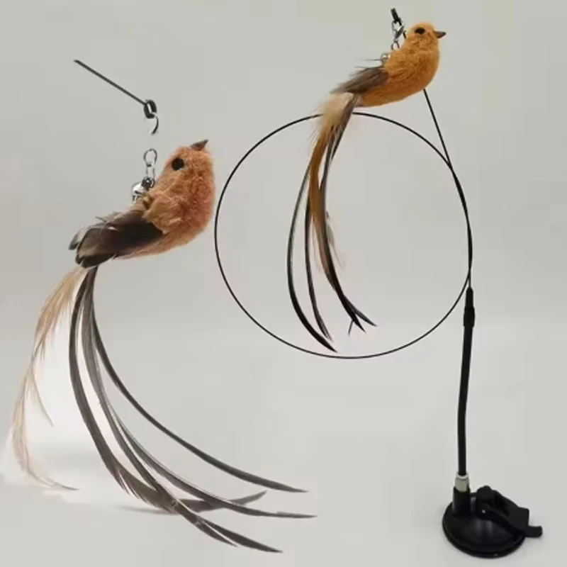 kf-Sed4f17a9b2b74630994f92621ca3d3d4s Cat toys cat self-sexy feather suction cup teasing cat stick with bell bird replacement head resistant to bite pet cat dog toys - Image 1