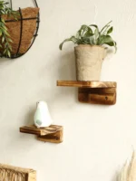 Rustic Wooden Wall Shelf Square Floating Shelves Ledge Boho Home Decor Plant Flower Pot Wall Hanging Living Room Display Stands - Image 3