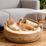 Cat Basket Cotton Rope Round Bed for Cat Sleep with Pillow All Season Indoor Weaving Pet Resting Scratching Sleeping Furniture - Image 4