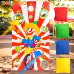 Carnival Toss Game Banner with 4 Bean Bags for Family Indoor Outdoor Activities Circus Theme Birthday Party Decoration Supply