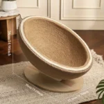 Handwoven Cat Bed with Solid Wood Base - 19.69 Inch Round Pet Nest for Indoor Cats, Stylish Natural Fiber Bedroom Furniture - Image 3