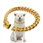 Metal Dog Collar Stainless Steel Pet Choker Gold Cuban Link Chain 14mm Wide Lead for Small Medium Large Dogs Pet Accessories - Image 2