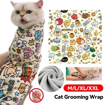 Cat Grooming Wrap Self-Adherent Cat Restraint Wrap Anti-Escape Cat Swaddle Burrito Wrap for Nail Trimming Cat Grooming Supplies