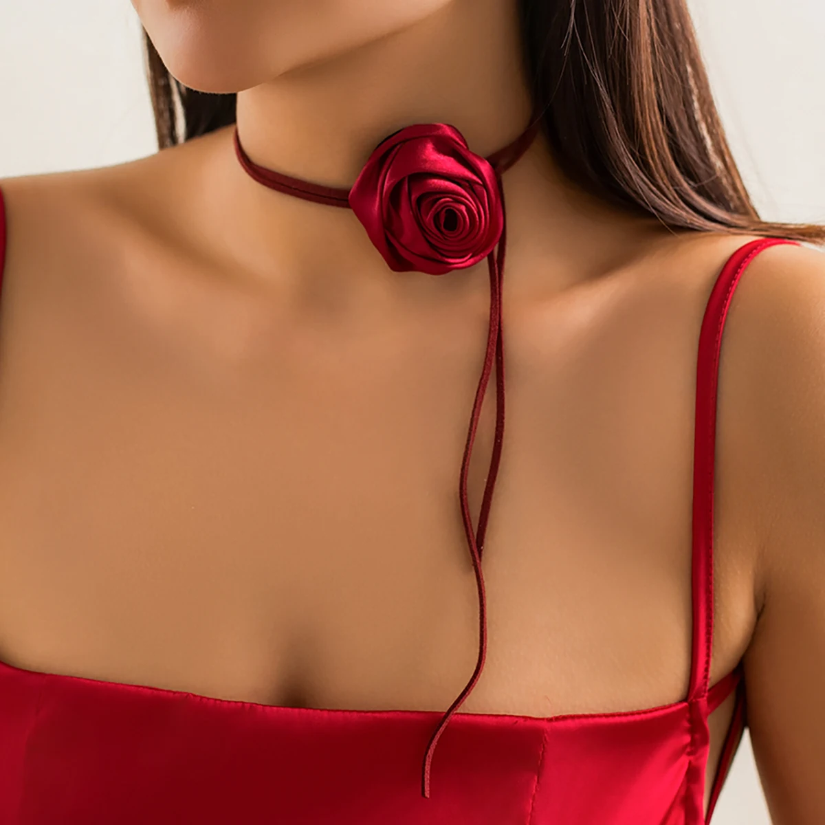 kf-Sff32e8240ab944aeb647cfcc6307c838i Salircon Gothic Satin Big Rose Flower Clavicle Necklace Fashion Korean Velvet Adjustable Rope Chain Choker Women's Neck Jewelry - Image 1