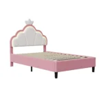 Anajqaqia 90x200cm Upholstered Single Bed, Children's Bed with Crown Shape Headboard and LED Lighting, Velvet Fabric, Pink - Image 6