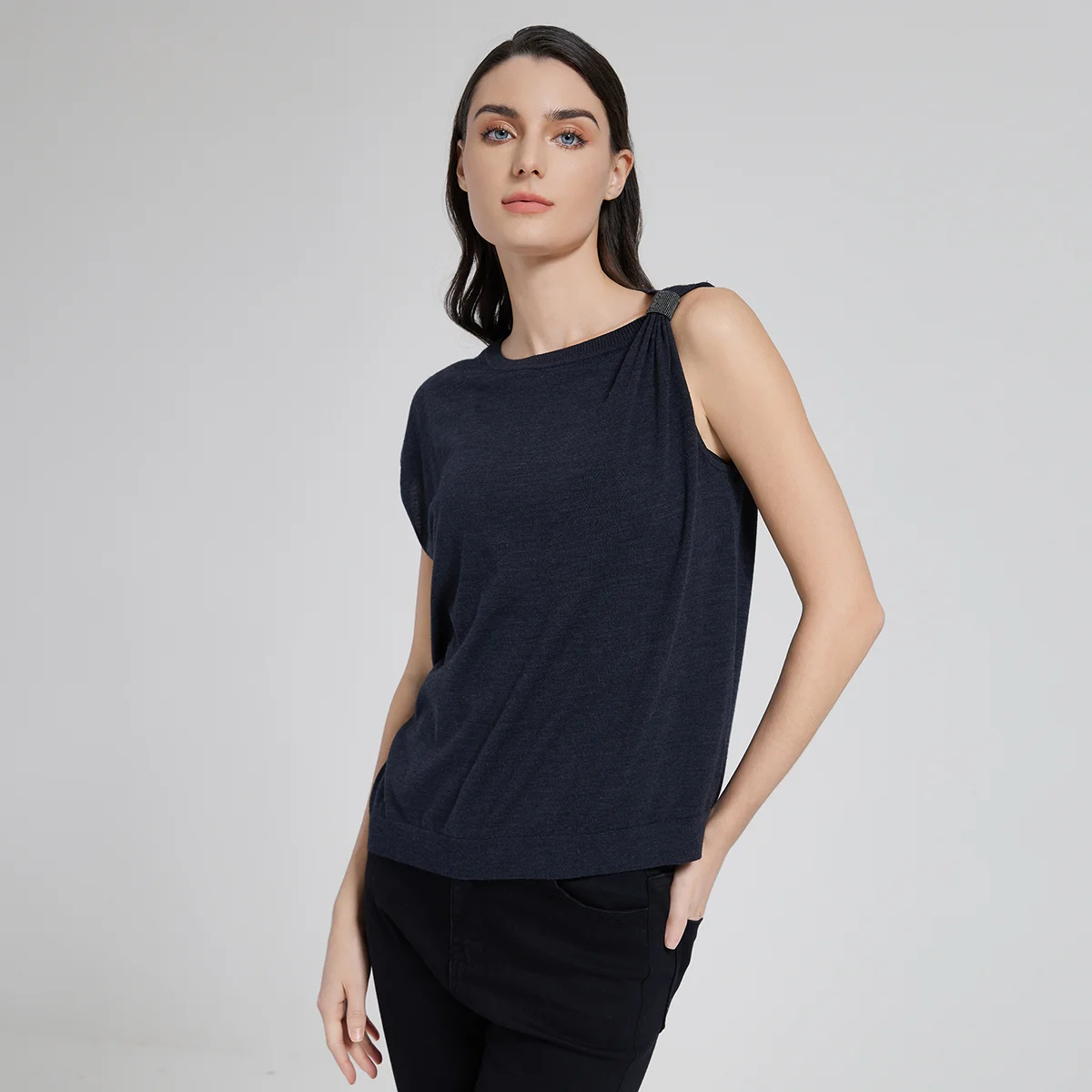 kf-S027f2d4e79ba44c1a7c4e07241ee1ba51 BC1015 Luxury Women's Clothing Merino Wool Silk Ladies Woolen Clothes Sweaters Summer Knitwear Vest - Image 1
