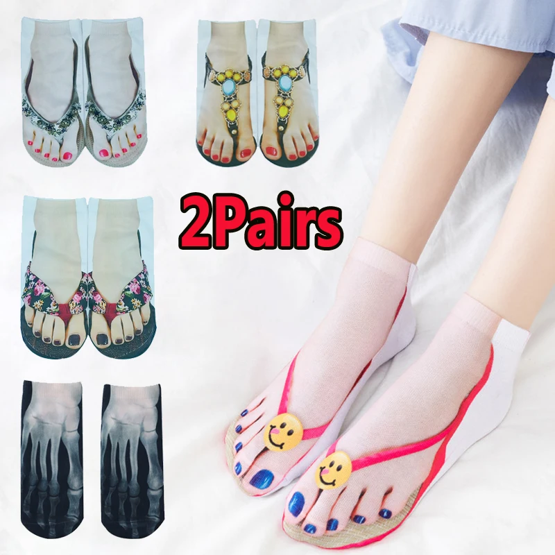 kf-S04a04a6f77ee4bf3b1d1ad5fef775ae38 Flip-flop Ankle Sock Funny Women 3D Printing Pattern Flip Flop Socks Low Cut Floor Socks Hosiery Creative Novelty - Image 1