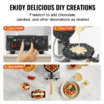 SucceBuy Commercial Egg Bubble Waffle Maker 1400W Non-Stick Stainless Steel Bubble Puff w/180° Rotatable 2 Pans & Wooden Handles - Image 6