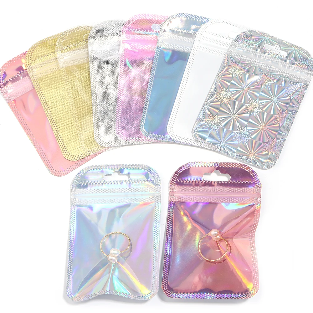 kf-S0af8428dc9fc45e7adef92248ea81777z 20pcs/Lot Iridescent Laser Ziplock Bags Nail Sequins Diamond Stuff Jewelry Storage Pouches Multicolor Plastic Package Bag - Image 1