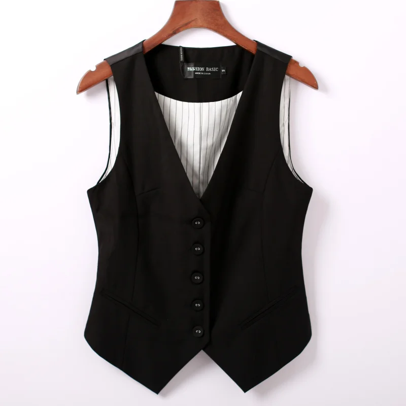 kf-S0c3e54ba6c68431f8c1926137c749010g #0709 Spring Autumn Suit Vest Women Sleeveless Jacket Short Office Vest Coat Slim Single Breasted Vest Waistcoat Female Black - Image 1