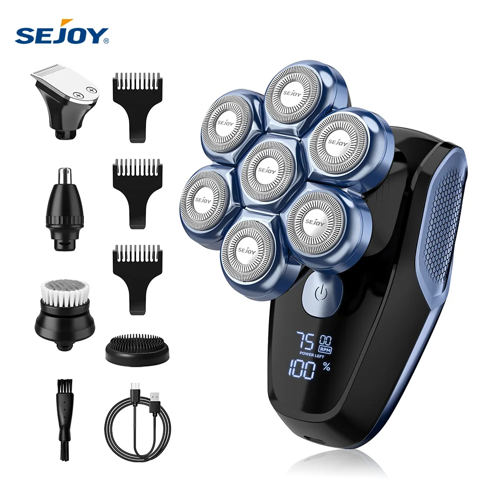 kf-S112d20f771e140849e2af815ae4bb15cc Sejoy 6-in-1 7D Head Shavers for Bald Men Electric Razor with Nose Hair Trimmer Waterproof Multifunctional Men Grooming Kit - Image 1