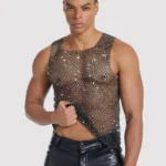 2026 Men's Summer Hollow Mesh Diamond Style Sleeveless T-Shirt Vest Sexy Fashion Trend Leisure Slim Breathable Men's Tank Tops