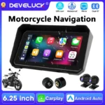 Portable 6.25 inch Motorcycle GPS Navigation Wireless CarPlay Android Auto Moto Monitor DVR IPX7 Waterproof Support 4K+1080P
