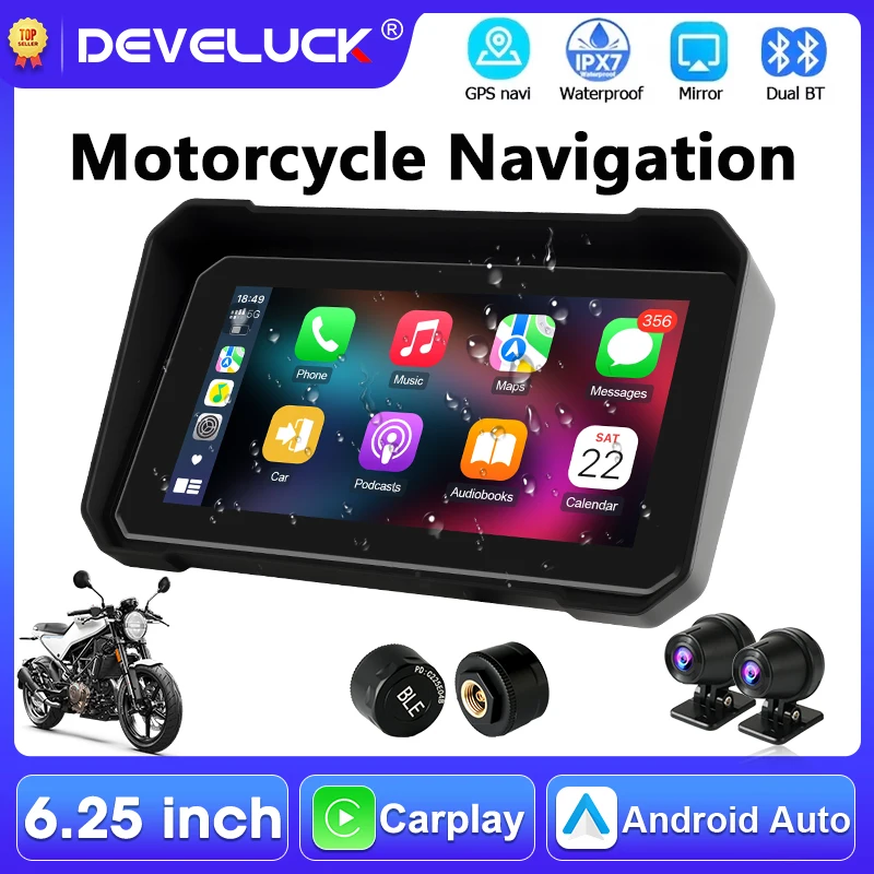 kf-S13278bfa42a34a2ca52e5924c1cf1573b Portable 6.25 inch Motorcycle GPS Navigation Wireless CarPlay Android Auto Moto Monitor DVR IPX7 Waterproof Support 4K+1080P - Image 1