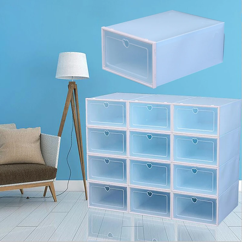 kf-S1608e259c76e4776b4e52bbb4a0e59bbu 20-Pack Stackable Plastic Shoe Storage Boxes Space-Saving Foldable Containers for Shoes and Small Items Durable Blue Design - Image 1