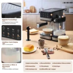 20 bar automatic espresso coffee maker with milk frother 1.2L water tank and 1L milk container for latte cappuccino - Image 5