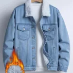 Men's Fleece-Lined Denim Jacket, Imitation Lamb Wool Collar Thickened Warm Coat, Retro Casual Washed Denim Top