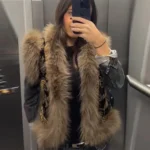Elegant Chinese Style Women Vest Floral Faux Fur Golden Hem Fashion Female Coat Cardigan Spring Autumn High Street