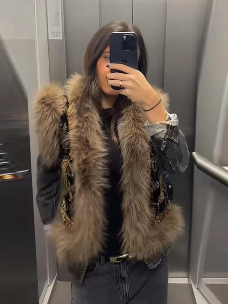 kf-S198ed774b4e94469a94760f8f3637bb0z Elegant Chinese Style Women Vest Floral Faux Fur Golden Hem Fashion Female Coat Cardigan Spring Autumn High Street - Image 1