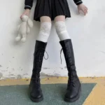 Women Lolita Lace Thigh High Stockings Floral Knit Slouchy Over Knee Socks High Elastic Daily Hosiery - Image 5
