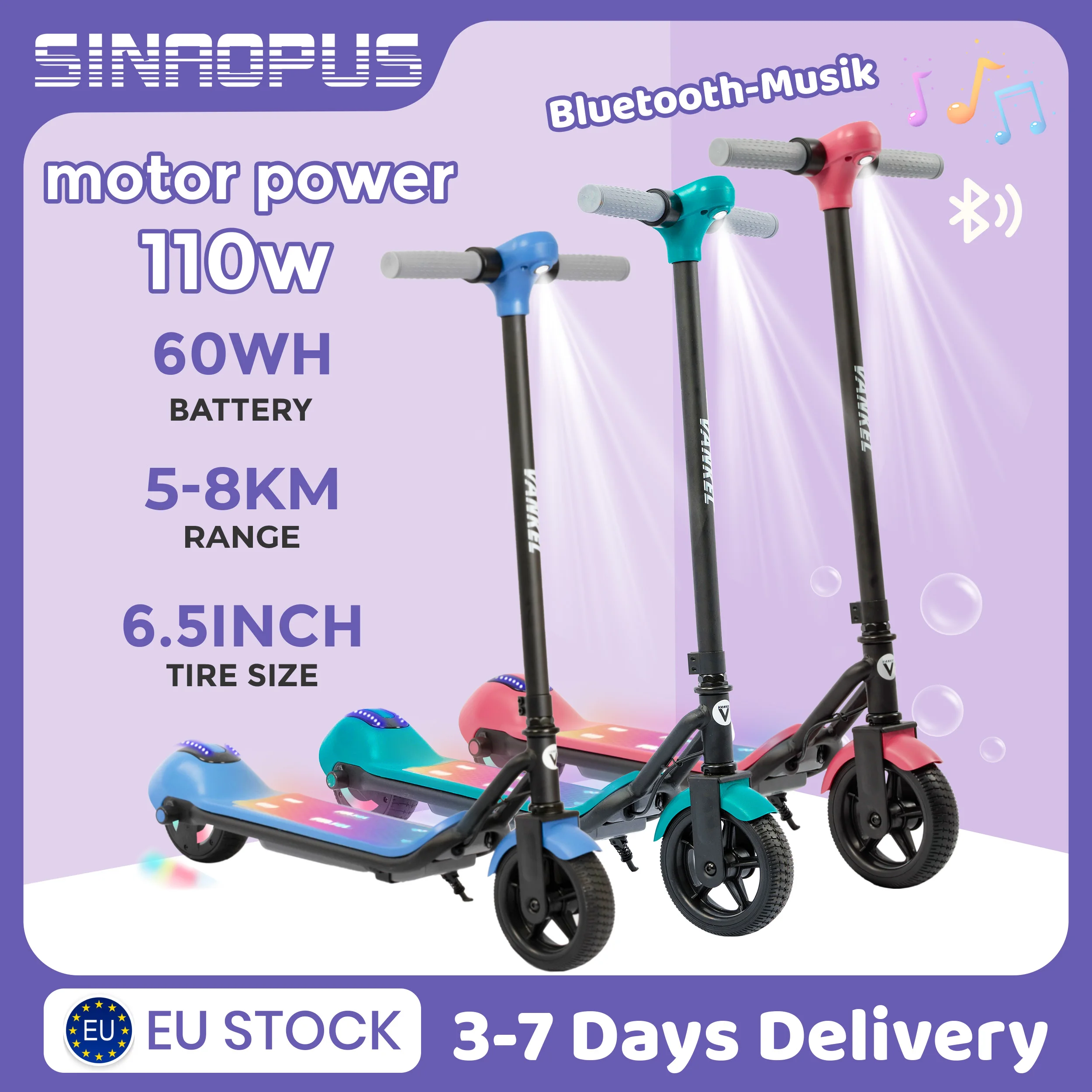 kf-S19d2d8885e504cc6a6b6c7bfc329599cW Sinaopus Electric Scooter for Kids Ages 6-12, 6.5 inch Children E-scooter with Blutooth Music Max Speed 14km/h Electric Car - Image 1