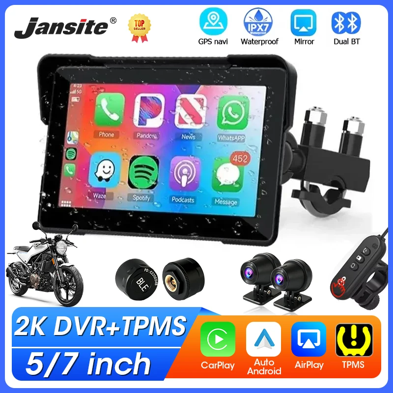 kf-S1b49de826da04b71b570f7f59fed7ece1 Jansite 5/7 inch Portable Carplay Motorcycle DVR GPS Navigation IPX7 Waterproof LCD Display For Wireless CarPlay Android Auto - Image 1