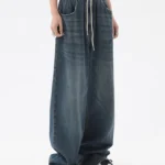2025 Women American Vintage Baggy Jeans Elastic Waist Oversized Long Trouser Denim Pant Wide Leg Streetwear Straight Basic Daily