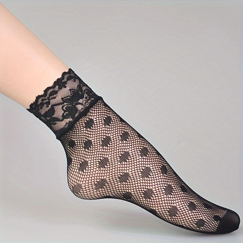 kf-S1e147e7e69084a5aab23998367c230e2F 1/6Pairs Lace Mesh Socks, Ultra-thin Hollow Out Invisible Socks, Women's Stockings & Hosiery - Image 1