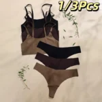 Hot Sale High Quality Latest Design Us Size Stylish Solid Ice Silk Seamless Wireless Bras And Women Underwear Set