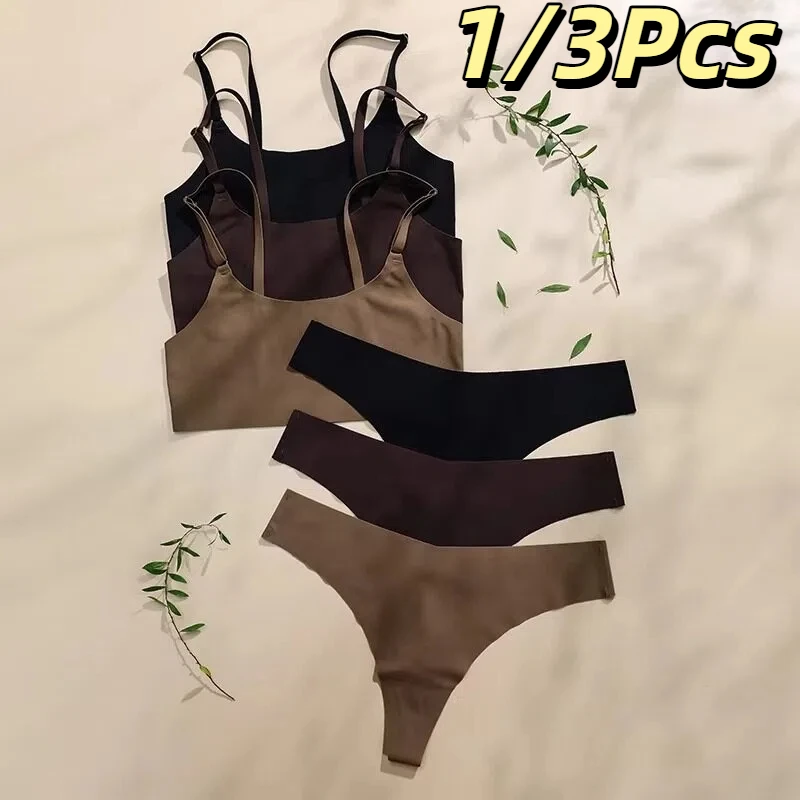 kf-S20774bec706f4155a42f5eb6e3345c1ez Hot Sale High Quality Latest Design Us Size Stylish Solid Ice Silk Seamless Wireless Bras And Women Underwear Set - Image 1