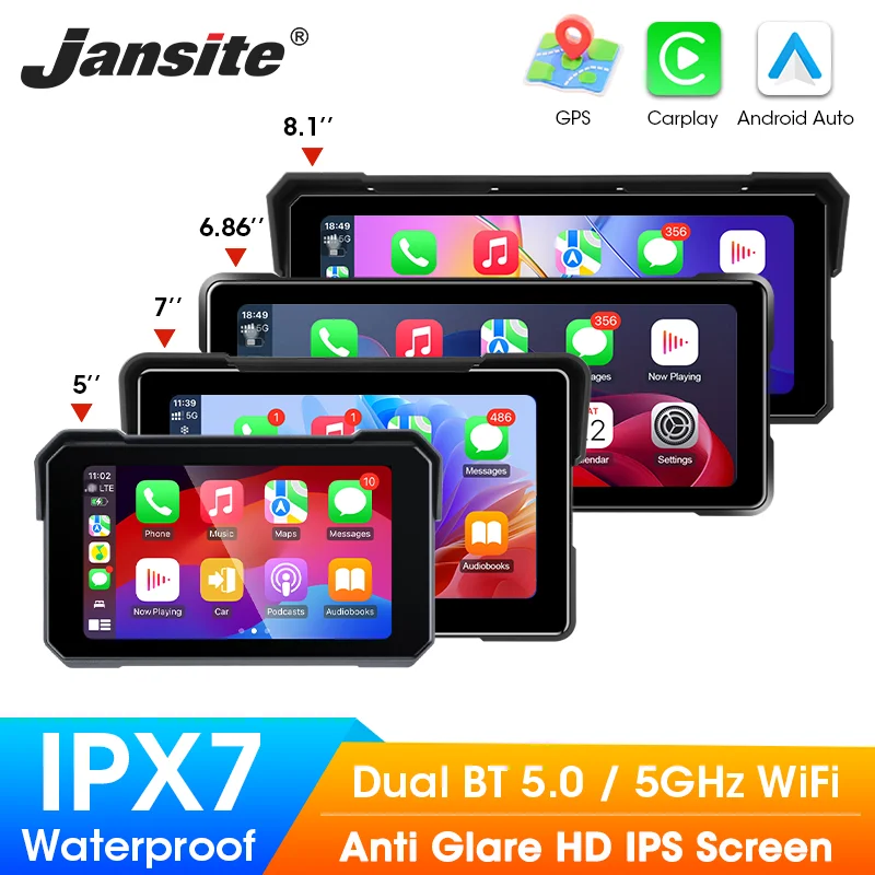 kf-S208aa314cae949588b07b53e4c72dc64o Jansite Motorcycle Display Screen Carplay Moto Navigation Portable Digital Dashboard Motobike Android Auto Waterproof BT Monitor - Image 1