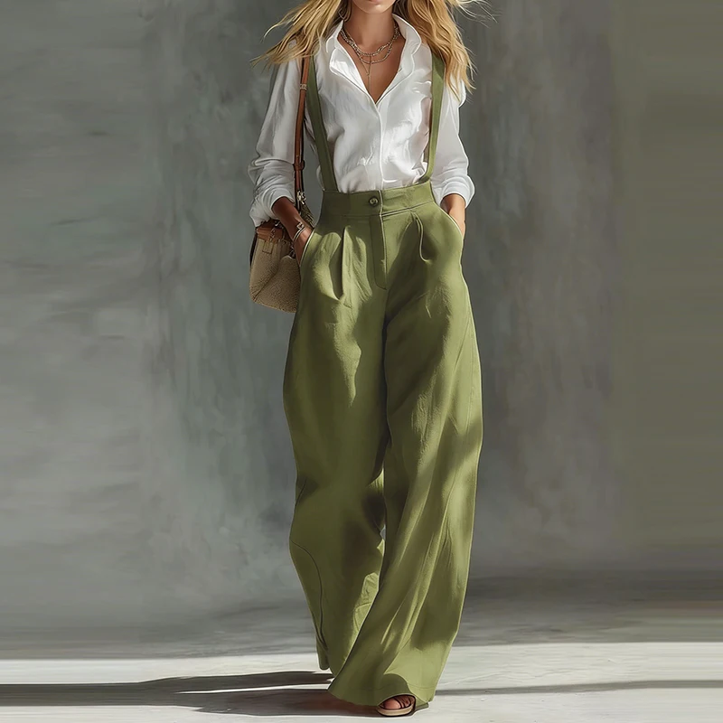 kf-S216b933dd383434d9edd27772ad18b340 Casual High Waist Button Straight Playsuit Women Fashion Street Wide Leg Pants Jumpsuits Simple Solid Sleeveless Camisole Romper - Image 1