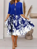 2024 Europe and the United States autumn new women's long dress two-piece set of floral print round neck dress coat women - Image 4