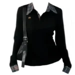 Polo Neck Plaid Patchwork Embroidery T Shirts Spring Autumn Fake Two-piece Slim High Street Tops Fashion Casual Women Clothing