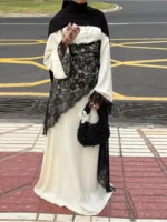 Chic Lace Patchwork Women Long Dress 2026 Summer Long Sleeve O-neck Lace Up Female Robe Elegant Fashion Loose Lady Robes