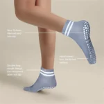 5 Pairs Yoga Socks for Women Running Winter Non Slip Pilates Socks Double Stripes Socks Grip Women Sport Gym Athletic Short Sock - Image 2
