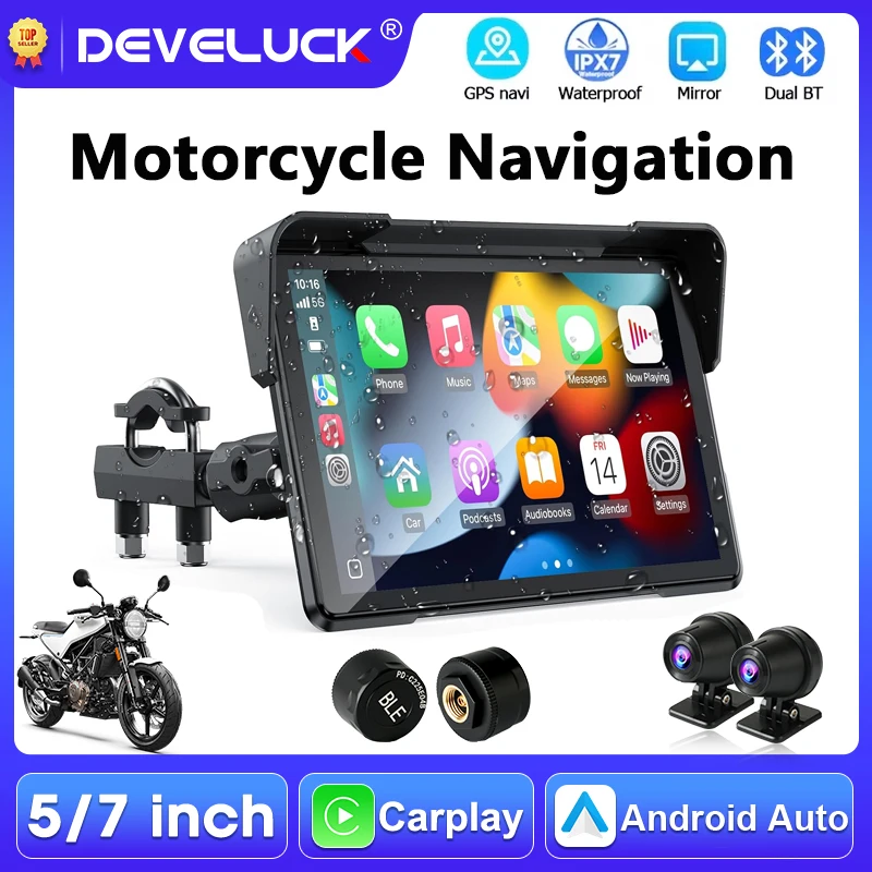 kf-S27b11275adb440b49d7b55de780a1713q 5/7 inch Motorcycle Carplay Screen GPS Navigation Wireless CarPlay Android Auto Dual BT Support TPMS IPX7 Waterproof LCD Display - Image 1