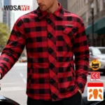 WOSAWE Men Motorcycle Jacket New Upgraded Winter Warm Checkered Shirt CE Protective Retro Motorbike Motorcyclist Clothing - Image 2