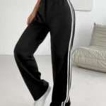 Side Stripe Wide Leg Sweatpants - "CULTURE" Print Waistband Casual Pants for Women