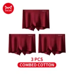 MiiOW 3Pcs Autumn Winter Cotton Men Underwear Lucky Red Men's Panties 7A Antibacterial Men Underpants Breathable Man Boxershorts
