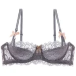 French Pure Passion Bow Shaped Shoulder Strap Lace Sexy Half Cup Push Up Bra Set Women's Thin Lingerie Big Breast Small Cup S-XL