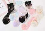 5 Pairs Mesh Floral Print Socks Crystal Glass Vintage Thin Socks Women's Stockings Hosiery Crystal Glass Short Thin Socks - Image 3