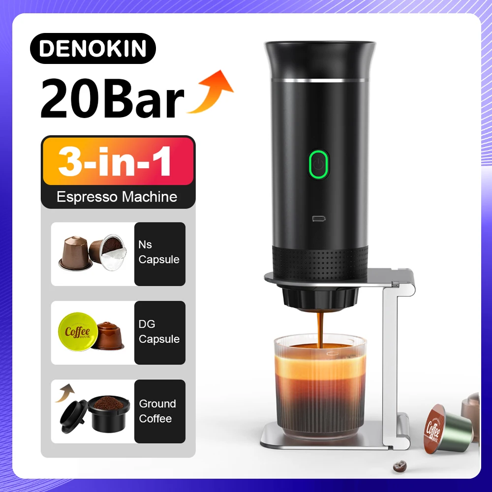 kf-S3c6835cc323b4eb3be7baef39b1ba2408 Wireless Electric Portable Espresso Coffee Machine for Car & Home Camping Coffee Maker 3-in-1 Capsule Powder Travel Coffee Maker - Image 1