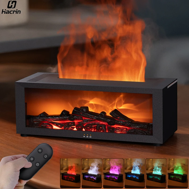 kf-S3db3aa46ffb6466aaae714adecbcaee98 Fireplace Humidifier Flame Aroma Humidifier for Home Aromatherapy Fragrance Diffuser Essential Oil Diffuser with Remote Control - Image 1
