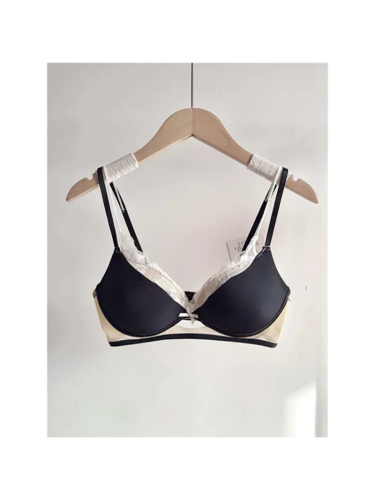 kf-S3e12452081894cc5939f9b0b2974882bK Trendy Black White Lace Bra Set Sexy Pure Desire Deep V Push Up Small Chest Enhancer Comfortable Lingerie Set For Women S M L XL - Image 1
