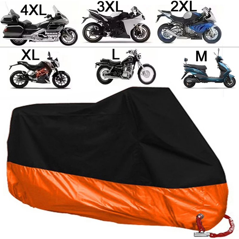 kf-S3e7f94f25fde417494908a53ddc61a1fo All Season Motorcycle Cover Orange Heavy Duty Sun Reflective Waterproof Dustproof UV Protection for Moto Scooter M to 4XL - Image 1